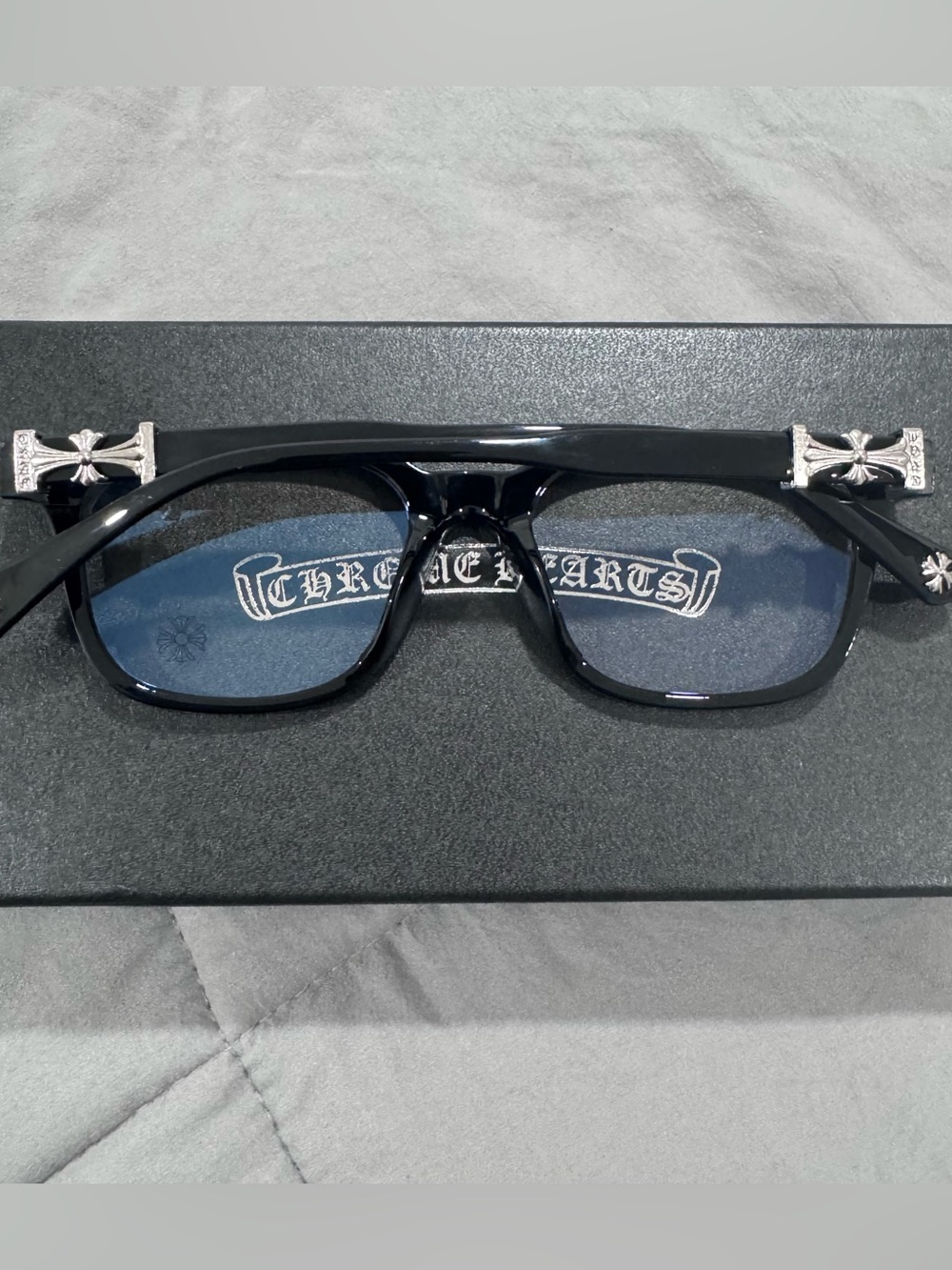 Chrome Hearts Black Sunglasses with Silver Cross Details